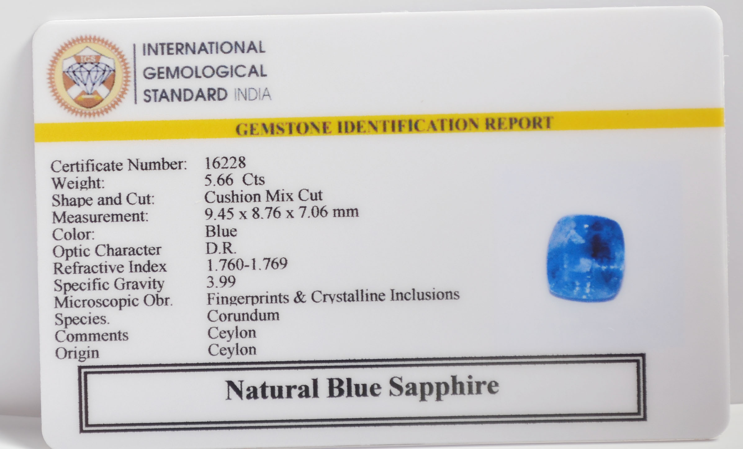 BLUE SAPPHIRE 5.66 Ct. BLUE SAPPHIRE 5.66 Ct.