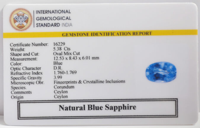 BLUE SAPPHIRE 5.38 Ct. BLUE SAPPHIRE 5.38 Ct.