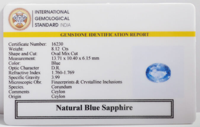 BLUE SAPPHIRE 8.12 Ct.