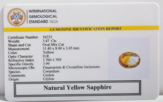 YELLOW SAPPHIRE 3.47 Ct.