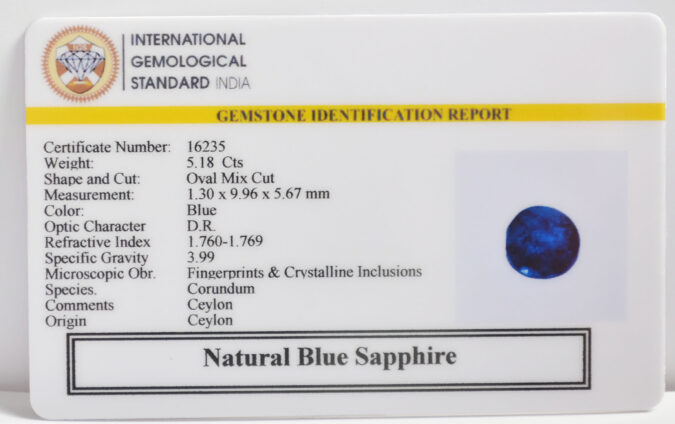 BLUE SAPPHIRE 5.18 Ct.