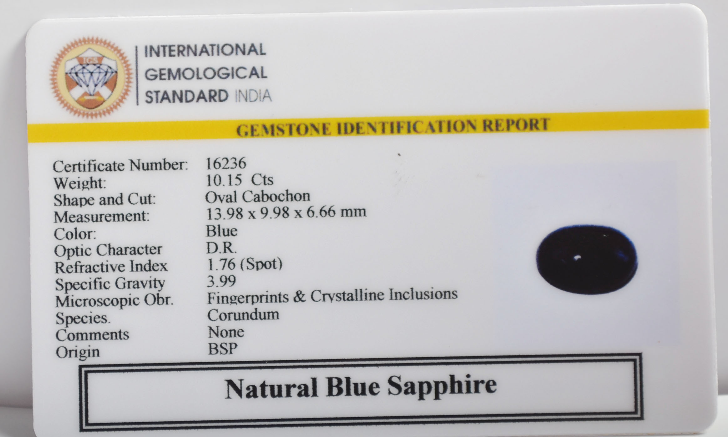 BLUE SAPPHIRE 10.15 Ct.