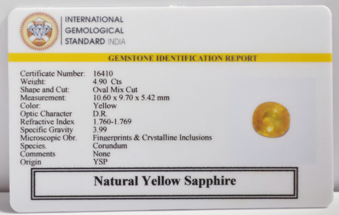 YELLOW SAPPHIRE 4.9 Ct. YELLOW SAPPHIRE 4.9 Ct.