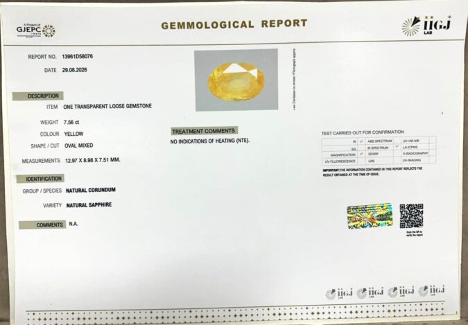 YELLOW SAPPHIRE 7.56 Ct.