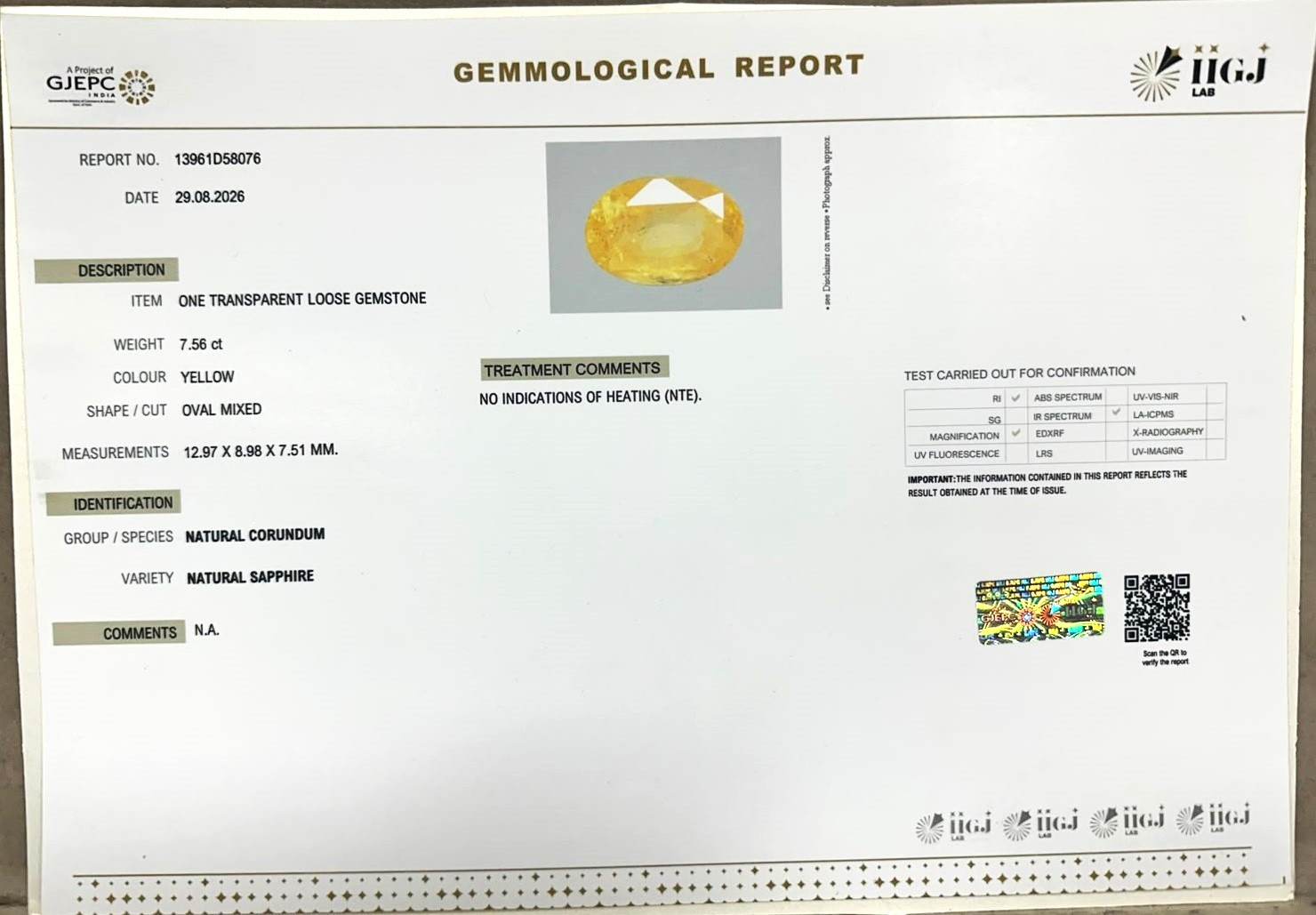 YELLOW SAPPHIRE 7.56 Ct.