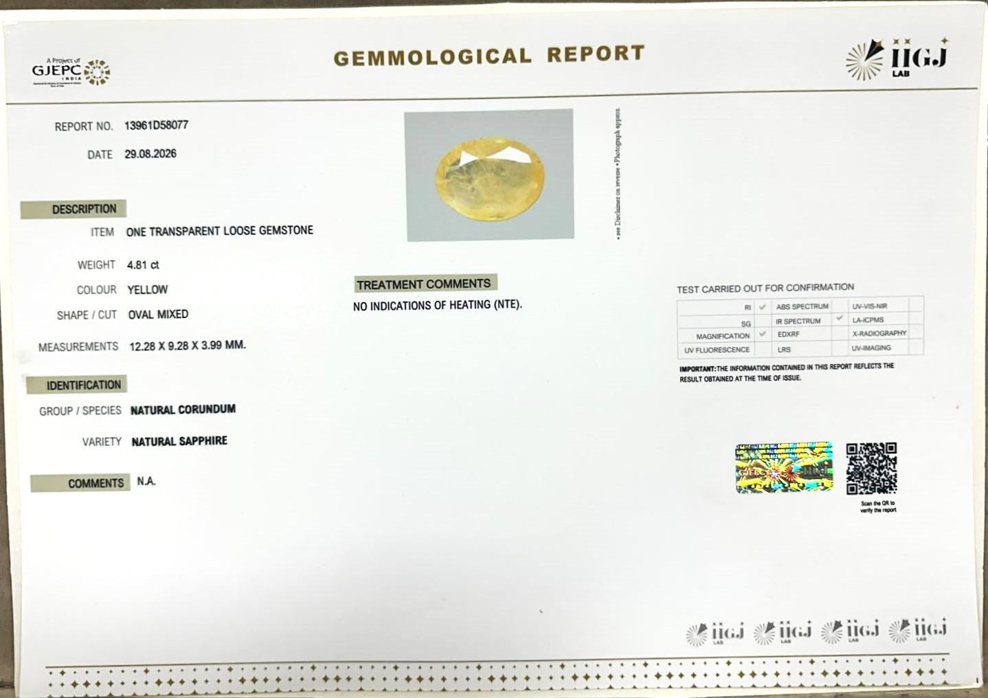 YELLOW SAPPHIRE 4.81 Ct. YELLOW SAPPHIRE 4.81 Ct.