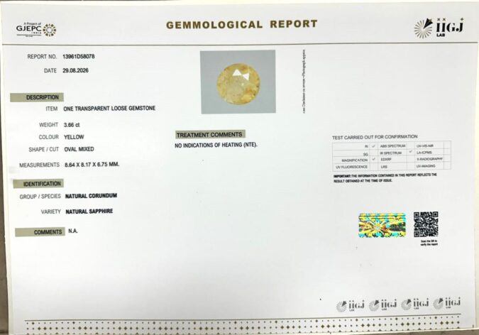 YELLOW SAPPHIRE 3.66 Ct. YELLOW SAPPHIRE 3.66 Ct.