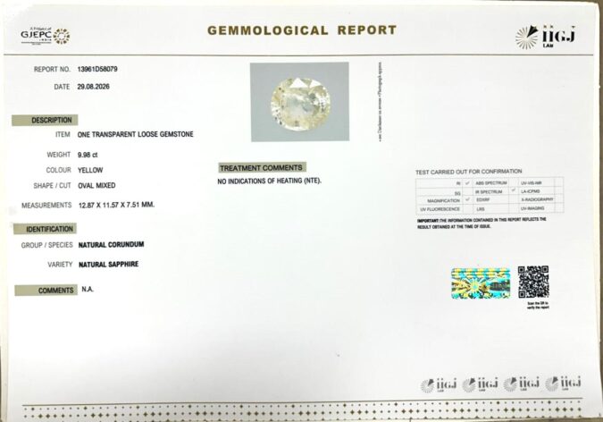 YELLOW SAPPHIRE 9.98 Ct. YELLOW SAPPHIRE 9.98 Ct.