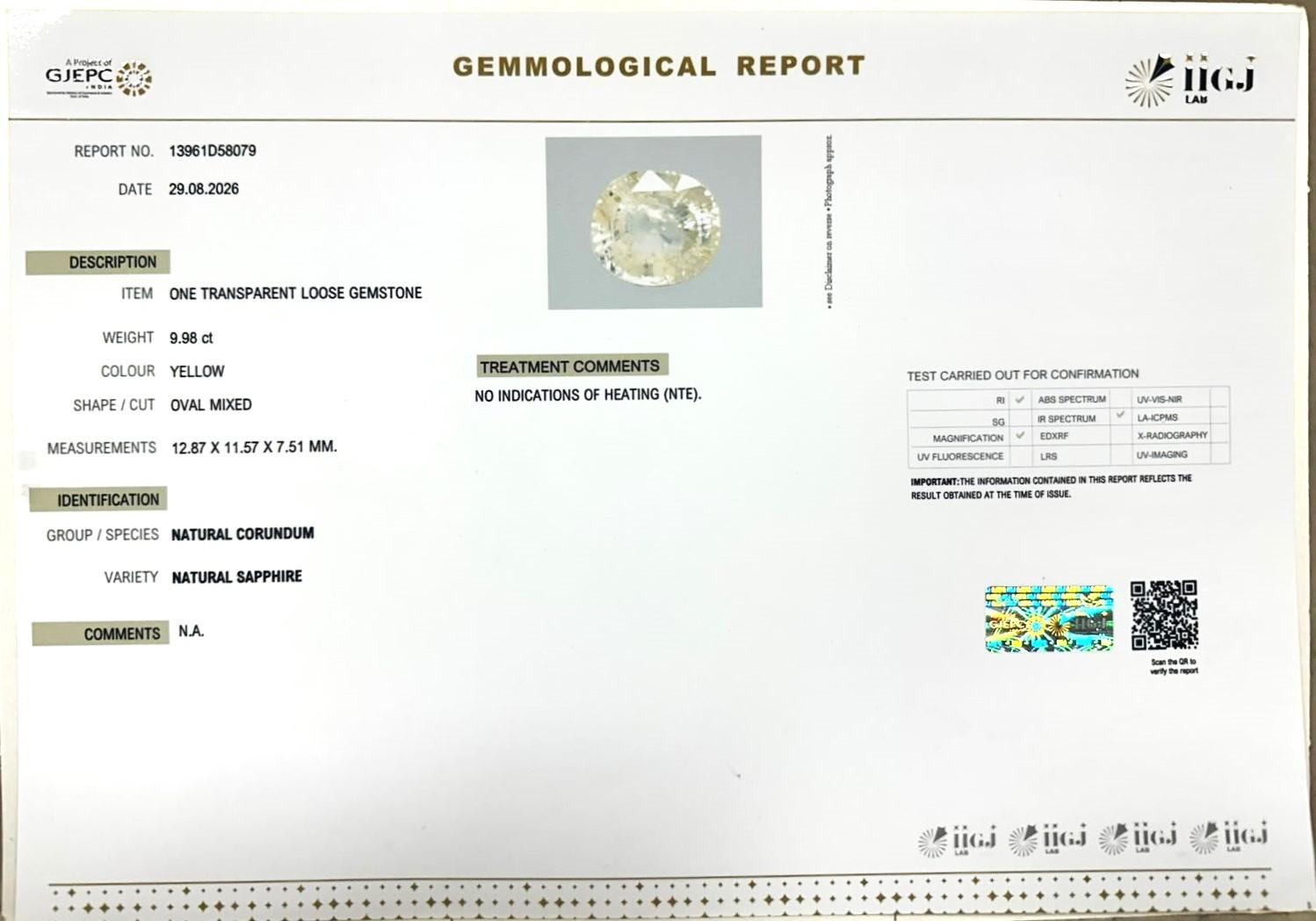 YELLOW SAPPHIRE 9.98 Ct. YELLOW SAPPHIRE 9.98 Ct.
