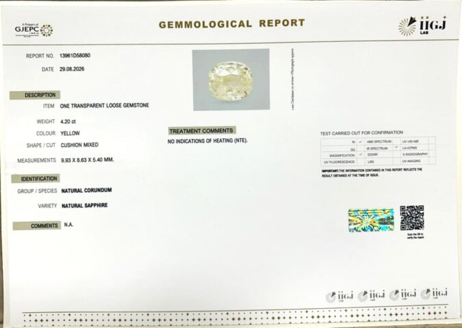 YELLOW SAPPHIRE 4.2 Ct. YELLOW SAPPHIRE 4.2 Ct.