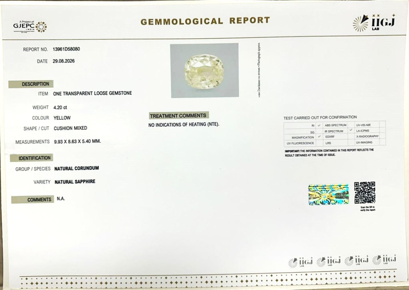 YELLOW SAPPHIRE 4.2 Ct. YELLOW SAPPHIRE 4.2 Ct.