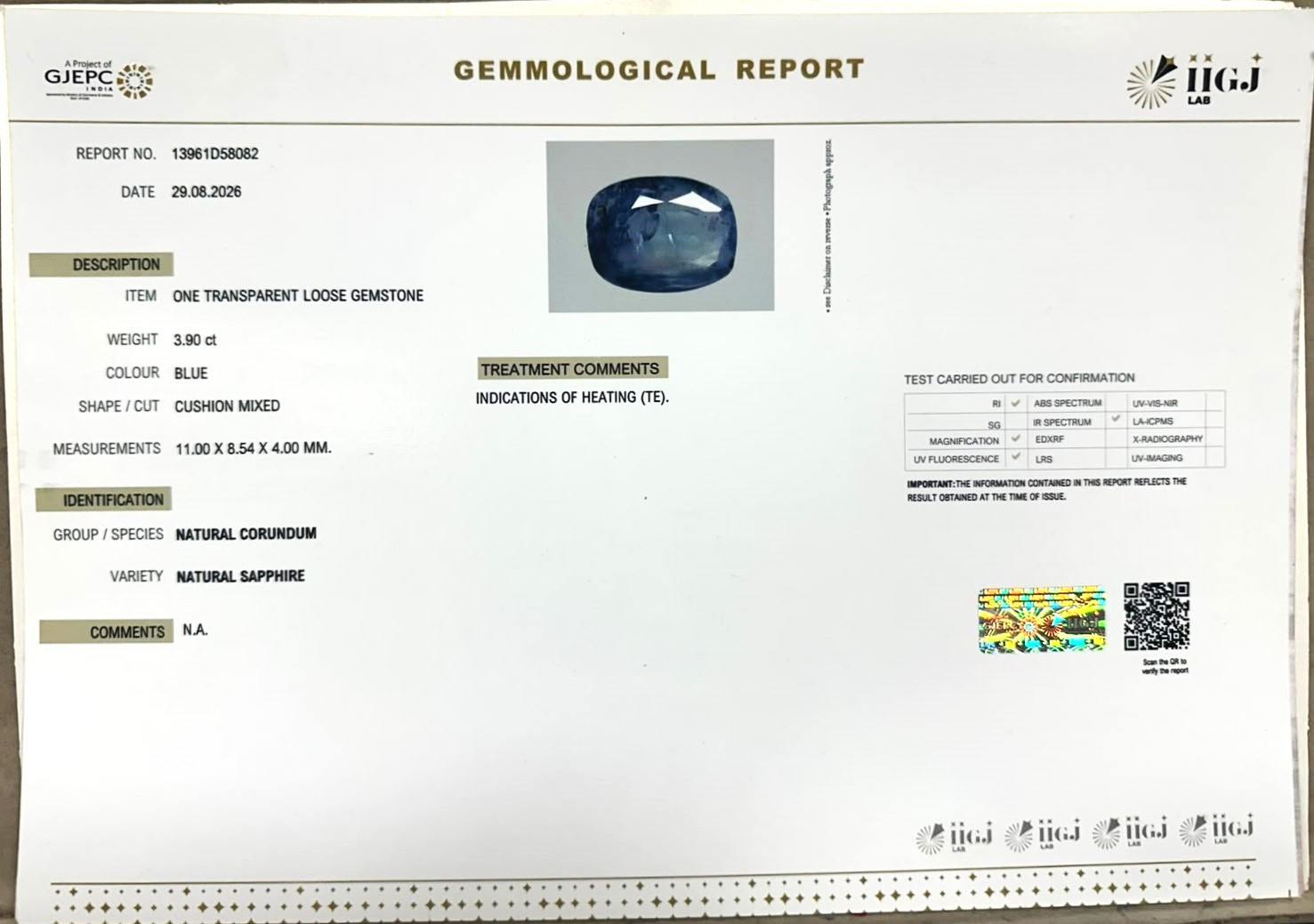 BLUE SAPPHIRE 3.9 Ct.