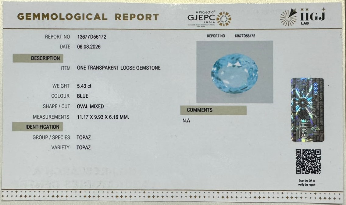 BLUE TOPAZ 5.43 Ct. BLUE TOPAZ 5.43 Ct.