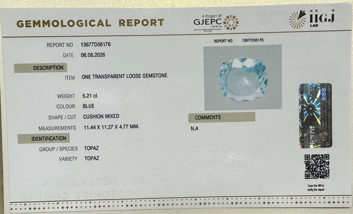 BLUE TOPAZ 5.21 Ct.