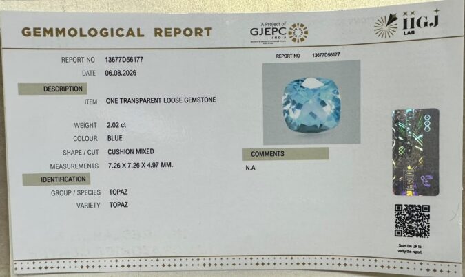 BLUE TOPAZ 2.02 Ct. BLUE TOPAZ 2.02 Ct.