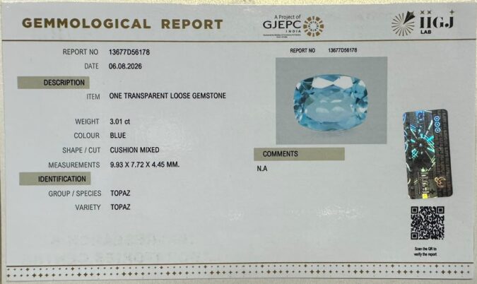 BLUE TOPAZ 3.01 Ct. BLUE TOPAZ 3.01 Ct.