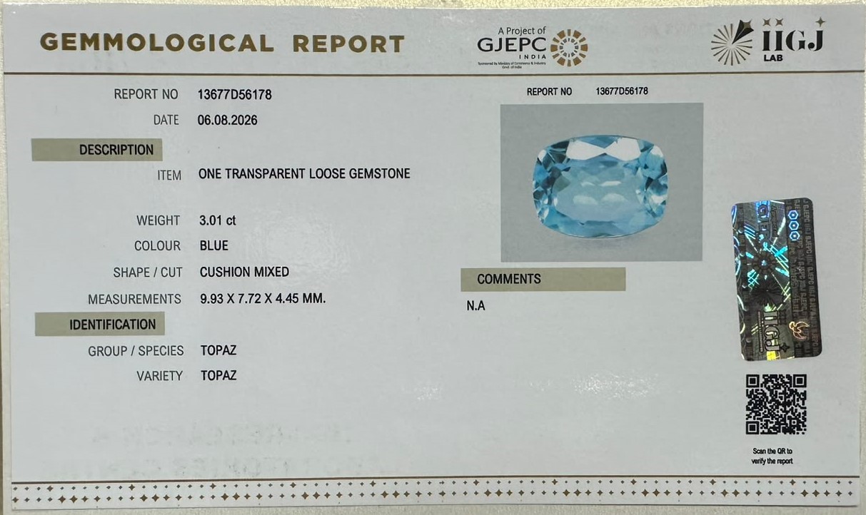 BLUE TOPAZ 3.01 Ct. BLUE TOPAZ 3.01 Ct.