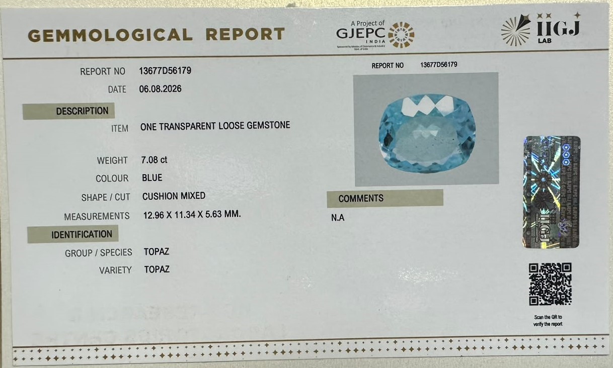 BLUE TOPAZ 7.08 Ct. BLUE TOPAZ 7.08 Ct.