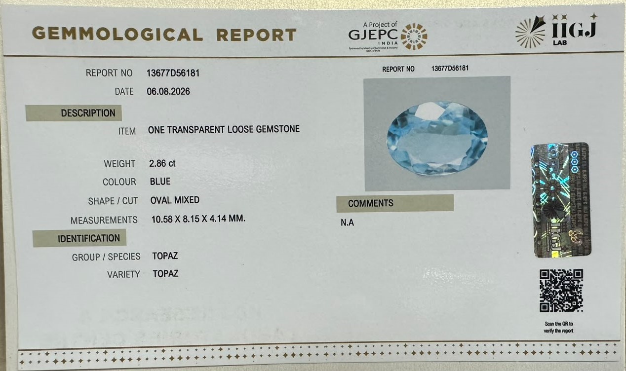 BLUE TOPAZ 2.86 Ct. BLUE TOPAZ 2.86 Ct.