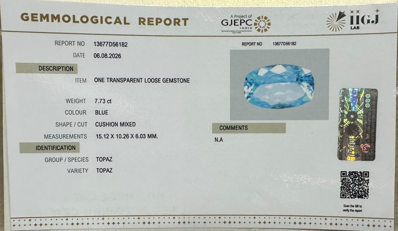 BLUE TOPAZ 7.73 Ct. BLUE TOPAZ 7.73 Ct.