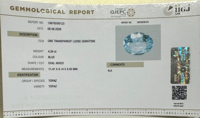BLUE TOPAZ 4.24 Ct.
