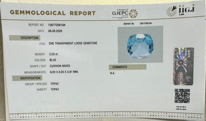 BLUE TOPAZ 2.03 Ct. BLUE TOPAZ 2.03 Ct.