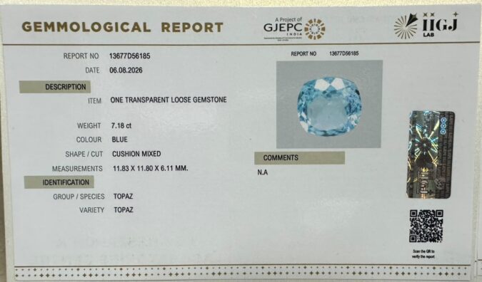 BLUE TOPAZ 7.18 Ct. BLUE TOPAZ 7.18 Ct.
