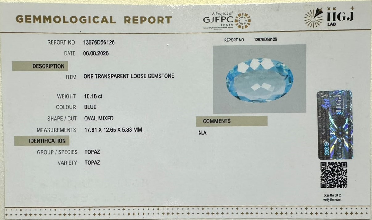 BLUE TOPAZ 10.18 Ct.