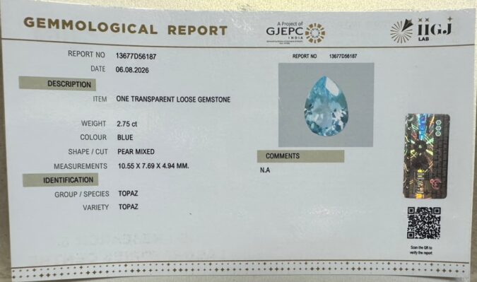 BLUE TOPAZ 2.75 Ct. BLUE TOPAZ 2.75 Ct.