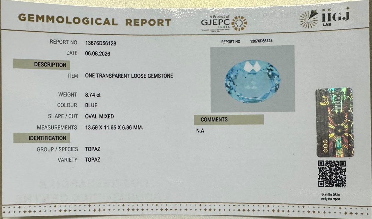 BLUE TOPAZ 8.74 Ct.