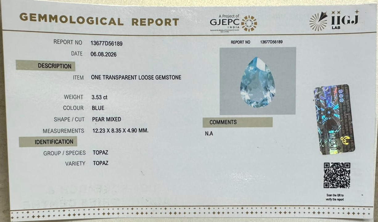 BLUE TOPAZ 3.53 Ct. BLUE TOPAZ 3.53 Ct.