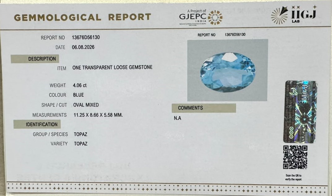 BLUE TOPAZ 4.06 Ct. BLUE TOPAZ 4.06 Ct.
