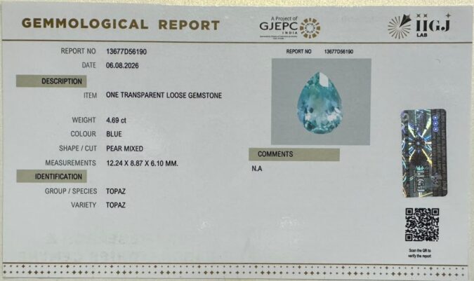 BLUE TOPAZ 4.69 Ct. BLUE TOPAZ 4.69 Ct.