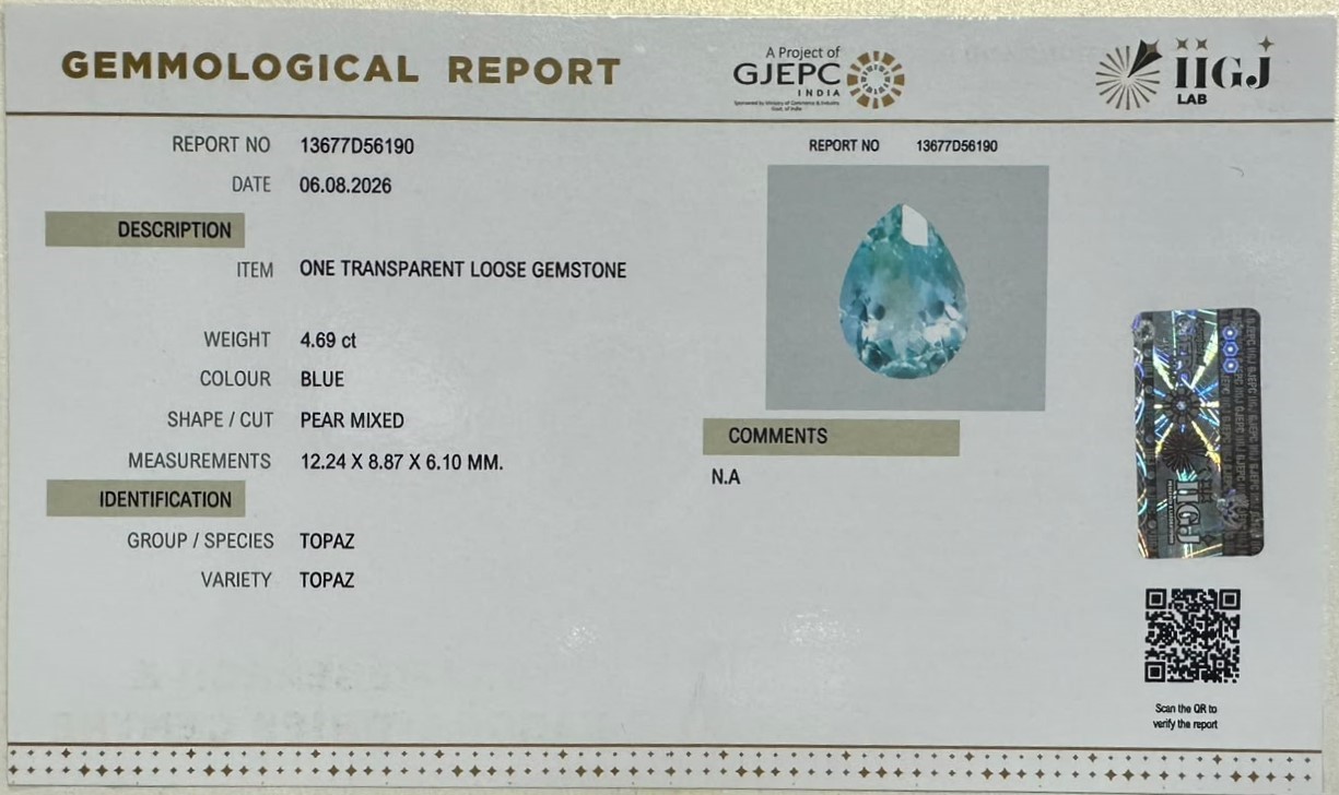 BLUE TOPAZ 4.69 Ct. BLUE TOPAZ 4.69 Ct.
