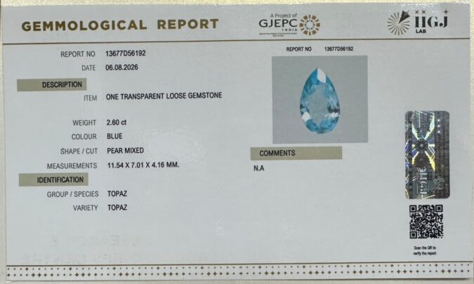 BLUE TOPAZ 2.6 Ct. BLUE TOPAZ 2.6 Ct.