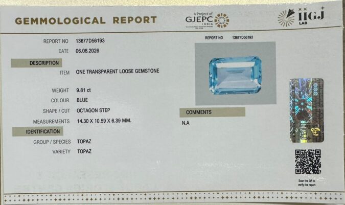 BLUE TOPAZ 9.81 Ct.