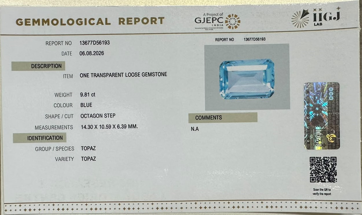 BLUE TOPAZ 9.81 Ct.