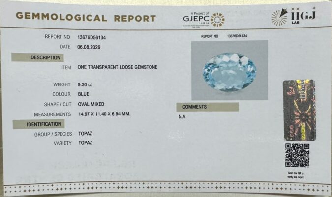 BLUE TOPAZ 9.3 Ct.