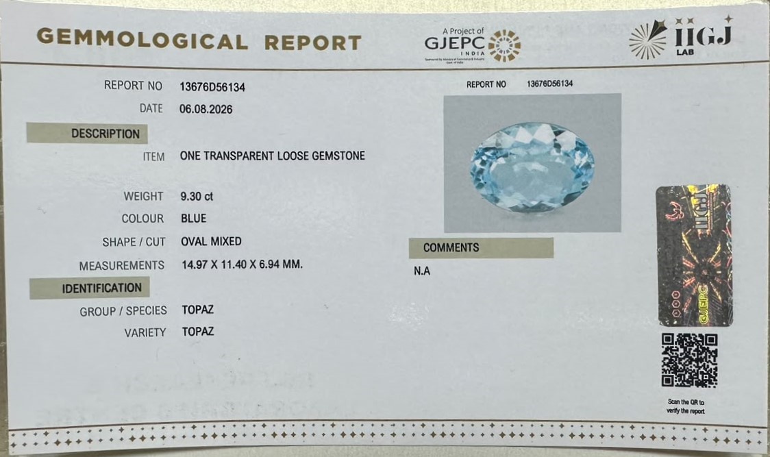 BLUE TOPAZ 9.3 Ct.