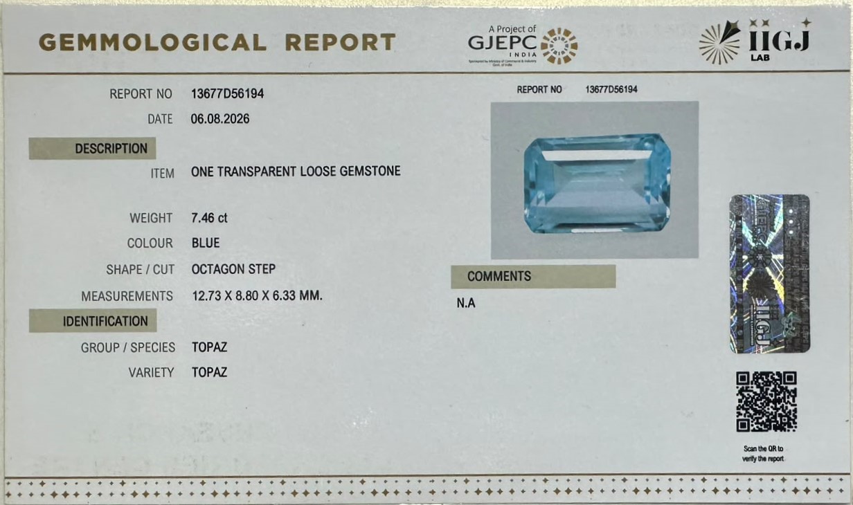 BLUE TOPAZ 7.46 Ct.