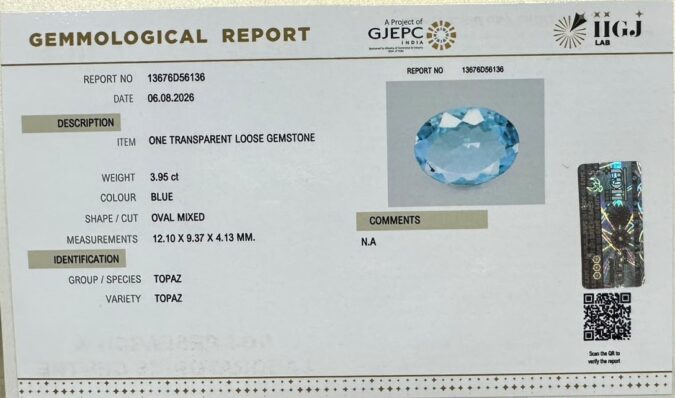 BLUE TOPAZ 3.95 Ct.