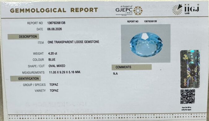 BLUE TOPAZ 4.2 Ct.