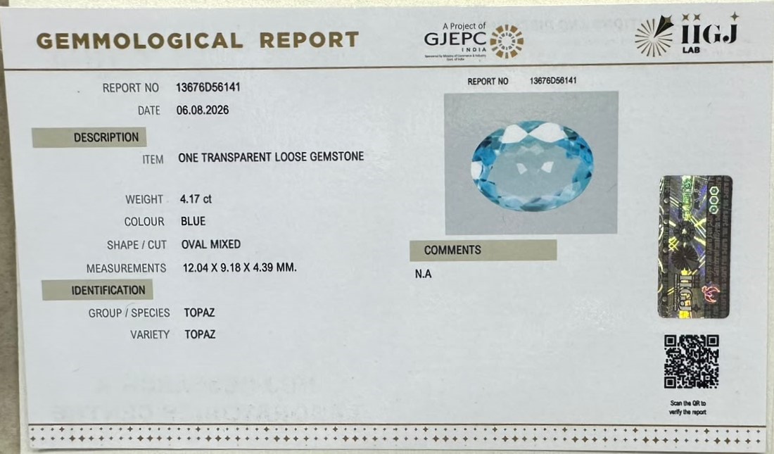 BLUE TOPAZ 4.17 Ct.