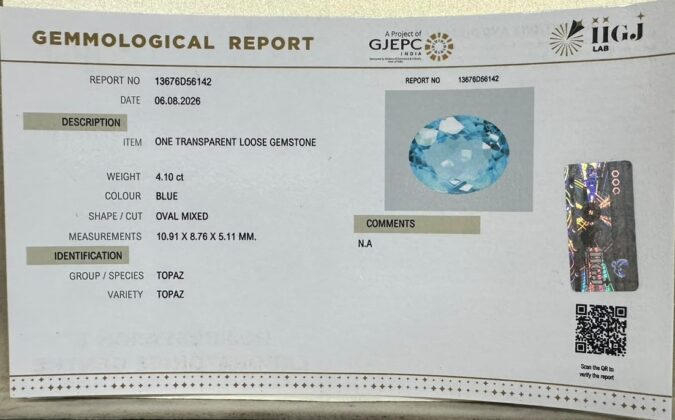 BLUE TOPAZ 4.1 Ct.