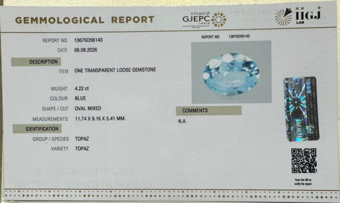 BLUE TOPAZ 4.22 Ct.