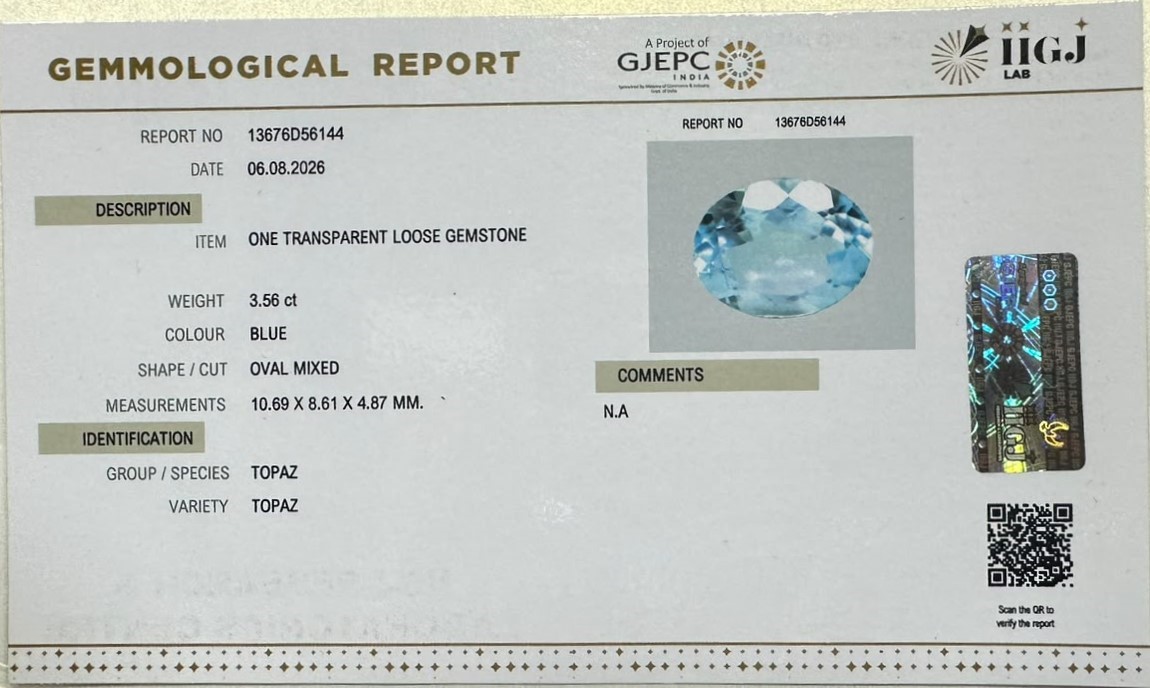 BLUE TOPAZ 3.56 Ct.