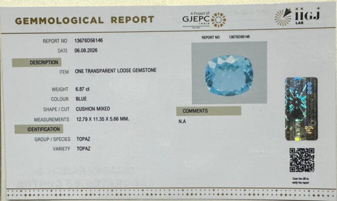 BLUE TOPAZ 6.87 Ct.