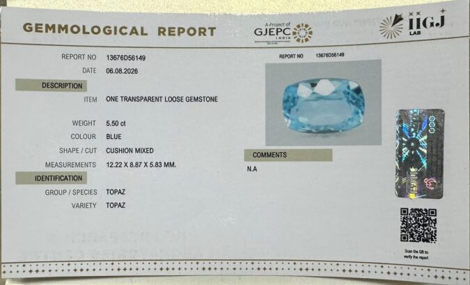 BLUE TOPAZ 5.5 Ct. BLUE TOPAZ 5.5 Ct.