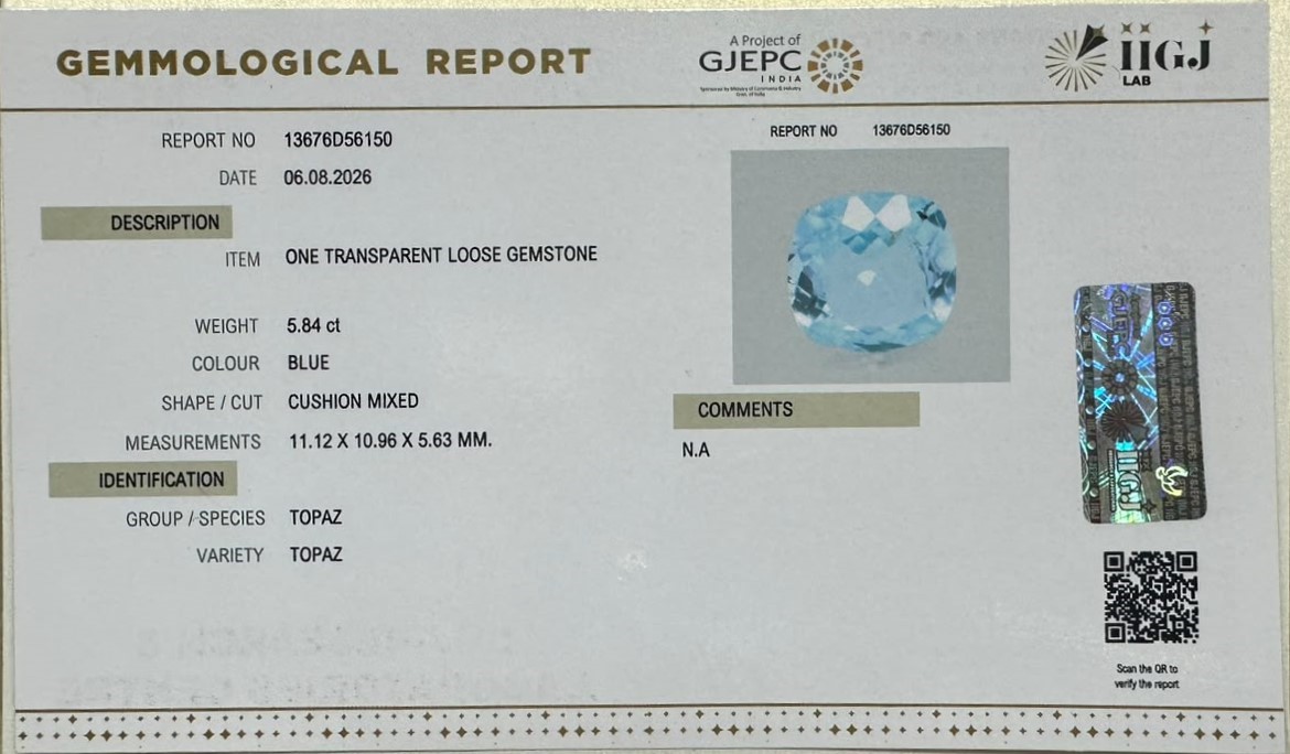 BLUE TOPAZ 5.84 Ct. BLUE TOPAZ 5.84 Ct.