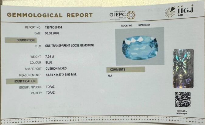BLUE TOPAZ 7.24 Ct. BLUE TOPAZ 7.24 Ct.